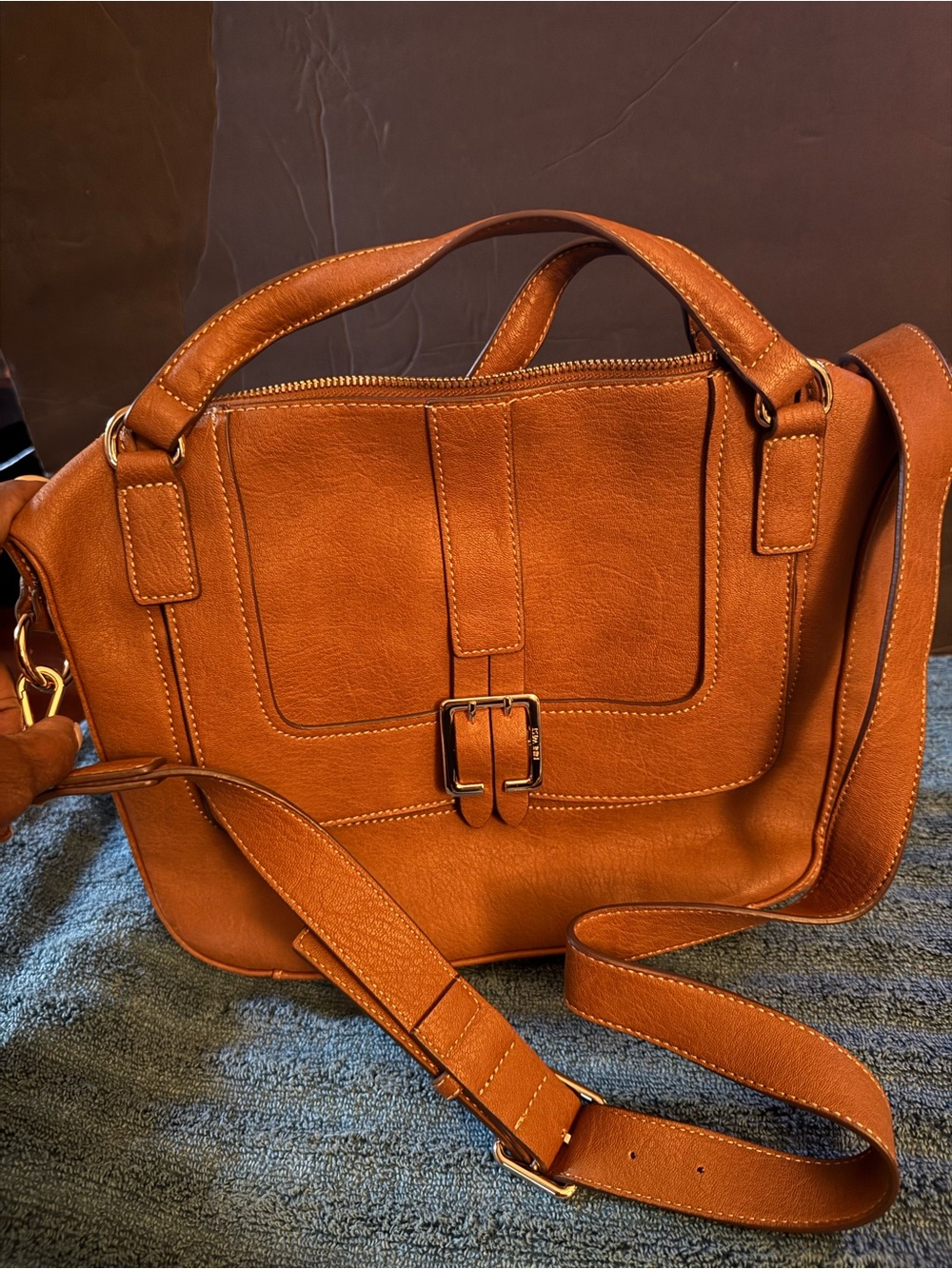 Nine West Cognac Tan Satchel with Adjustable Crossbody Strap